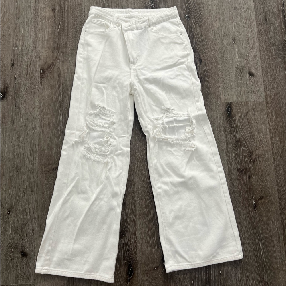 White flare ripped jeans